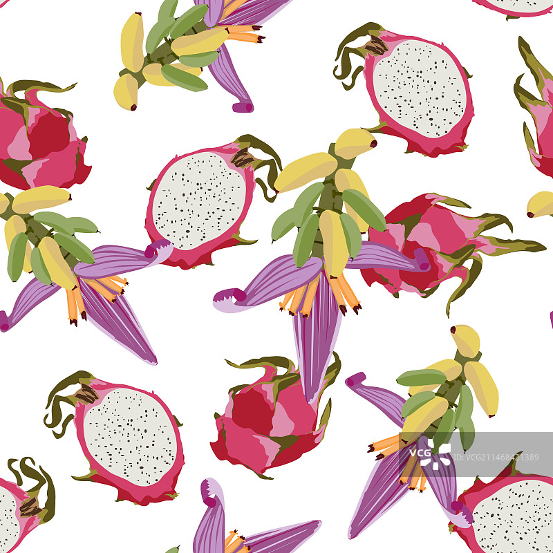 无缝热带香蕉棕榈花卉图案图片素材