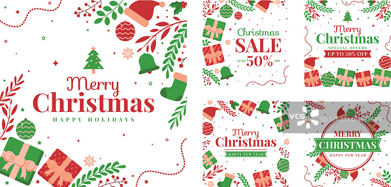 圣诞节扁平风格Instagram帖子合集图片素材