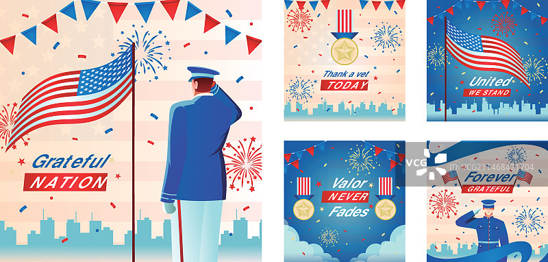 渐变风格退伍军人节Instagram帖子合集图片素材
