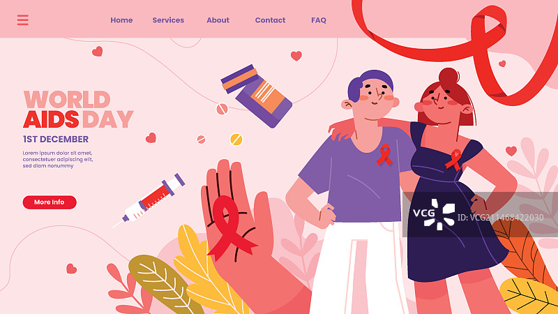 世界艾滋病日公益宣传扁平登录页模板图片素材