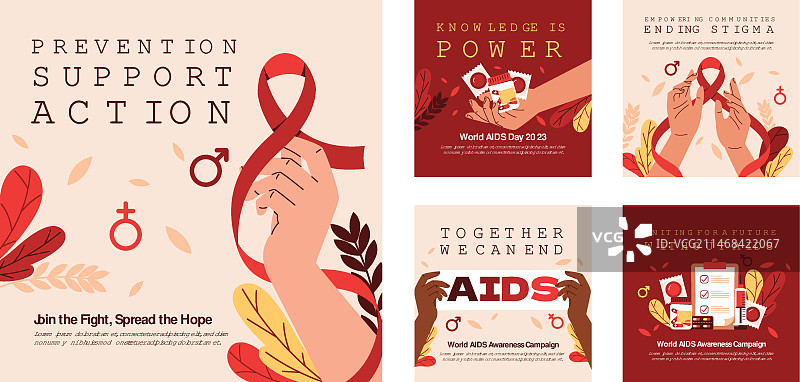 世界艾滋病日宣传扁平风格Instagram帖子合集图片素材