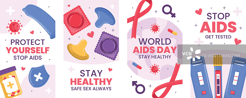 扁平风格世界艾滋病日宣传Instagram快拍合集图片素材