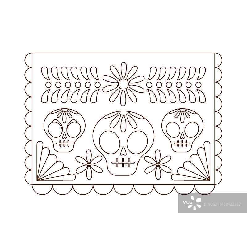 手绘墨西哥剪纸涂色页插画图片素材