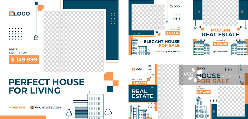 房地产企业手绘Instagram帖子合集图片素材