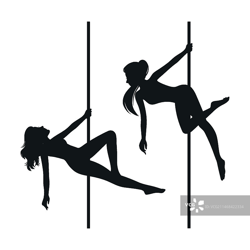 手绘钢管舞者剪影图片素材