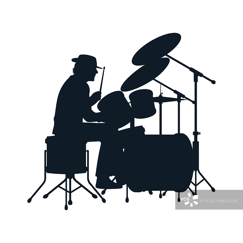 手绘鼓手剪影图片素材