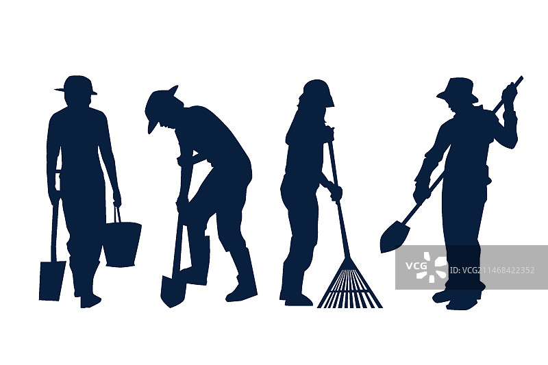 手绘庭院工作剪影图片素材