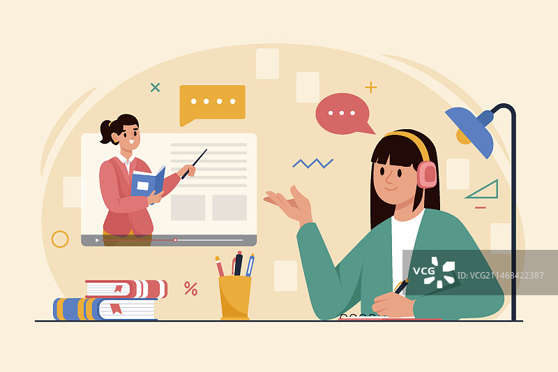 手绘在线辅导插画图片素材