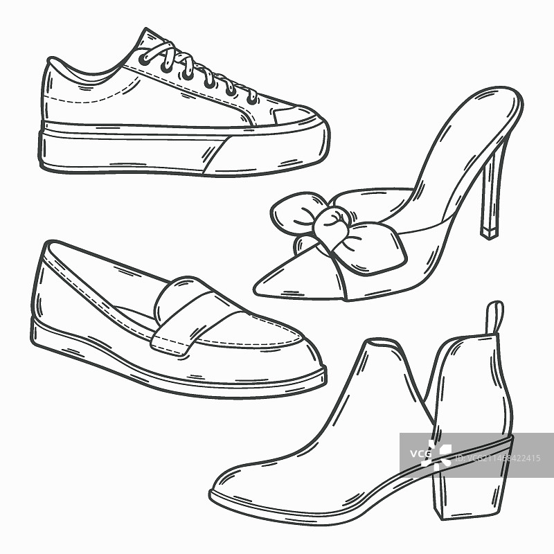 手绘鞋子轮廓插图图片素材