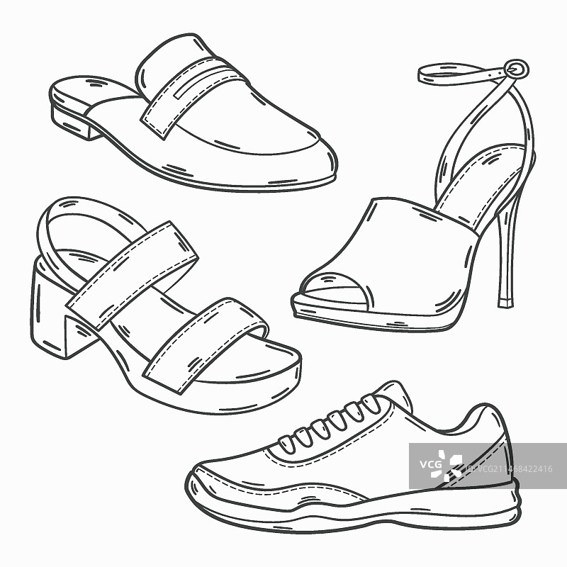 手绘鞋子轮廓插图图片素材