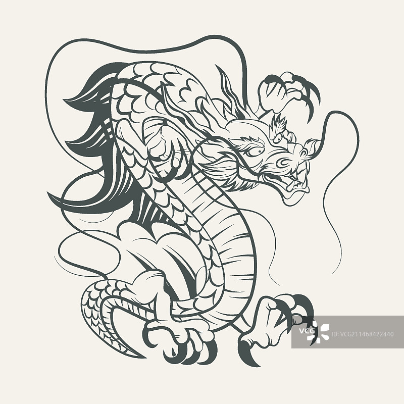 亚洲风格的龙纹身图案插画图片素材