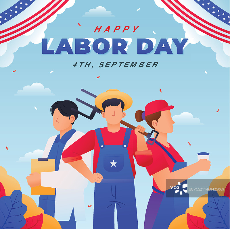 劳动节庆祝活动渐变插画图片素材