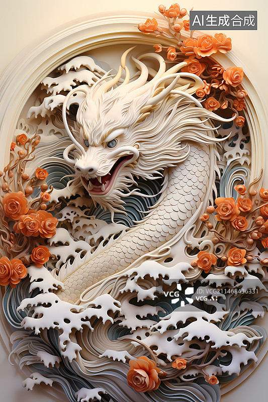 【AI数字艺术】3D中国龙纸雕艺术图片素材