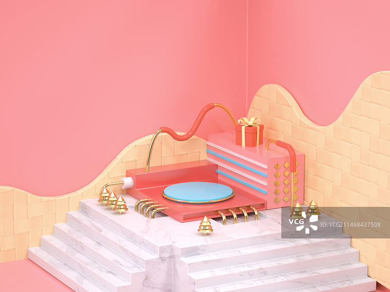 三维高级感产品展示舞台抽象唱片机礼盒装置图片素材