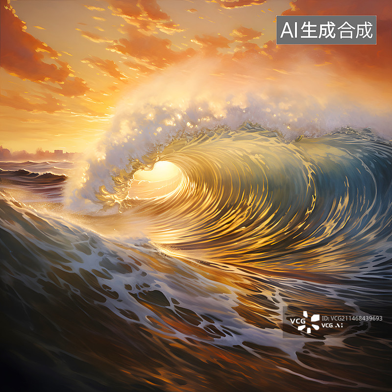 【AI数字艺术】AIGC:落日余晖下的海浪 背景 壁纸 户外风景 抽象图片素材