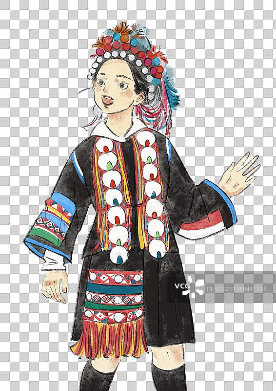 五十六民族插画元素-哈尼族图片素材