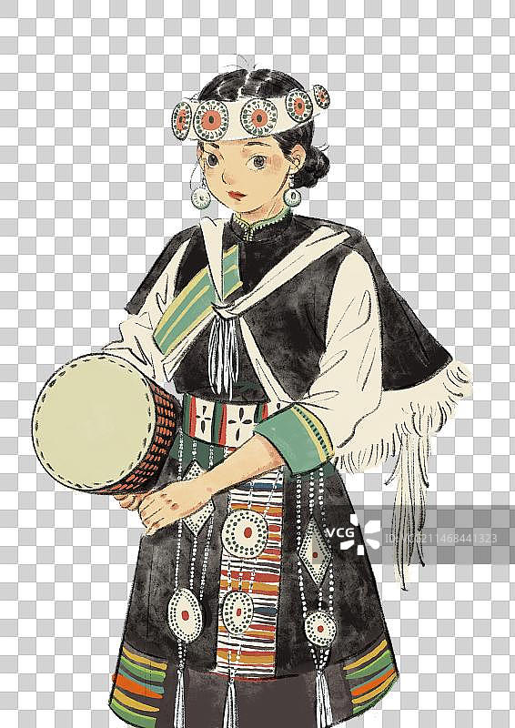 五十六民族插画元素-纳西族图片素材