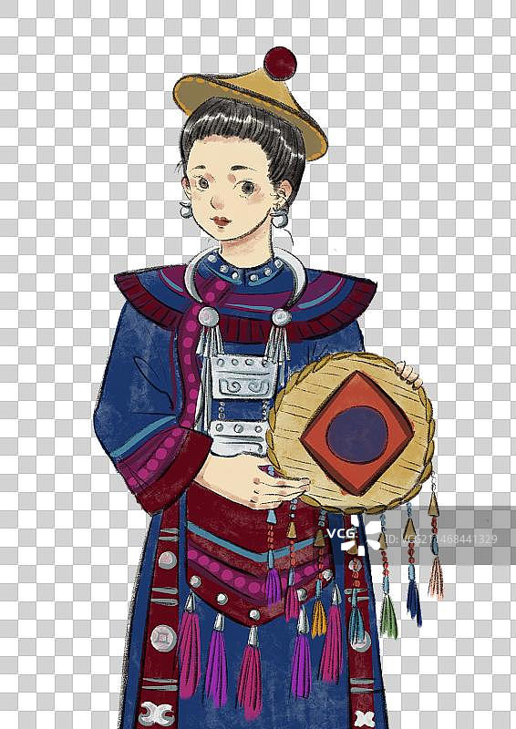 五十六民族插画元素-毛南族图片素材