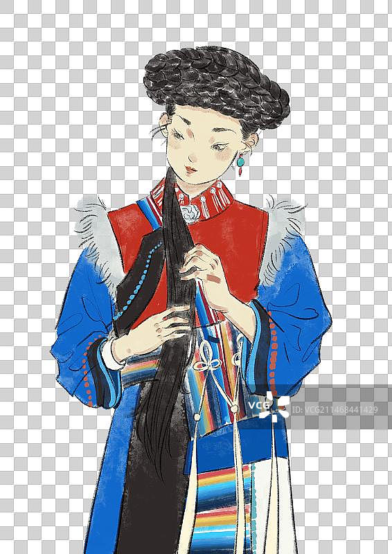 五十六民族插画元素-普米族图片素材