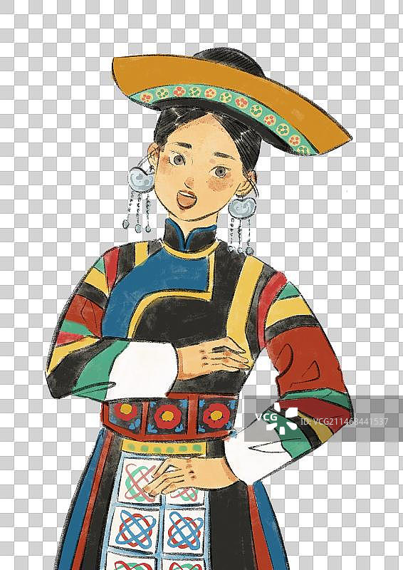 五十六民族插画元素-土族图片素材