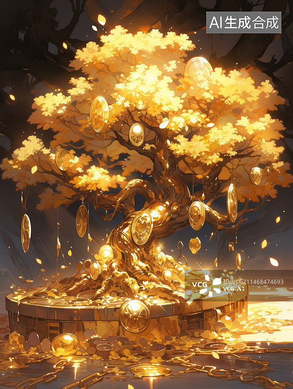 【AI数字艺术】招财发财树图片素材