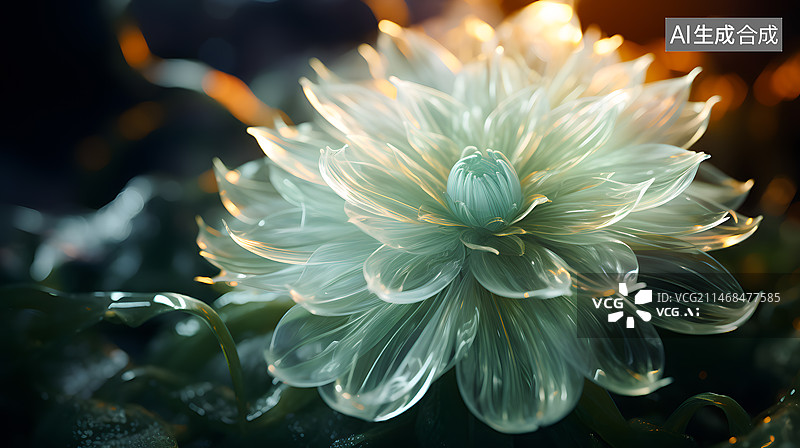 【AI数字艺术】超现实主义风格玻璃金属质感菊花图片素材