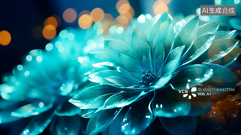【AI数字艺术】超现实主义风格玻璃金属质感菊花图片素材