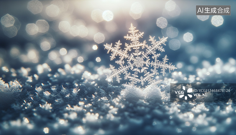 【AI数字艺术】冬季雪花，雪花特写镜头，雪地，雪花背景图片素材