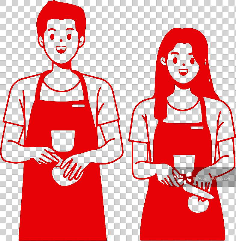 剪纸风格做饭的一对情侣图片素材