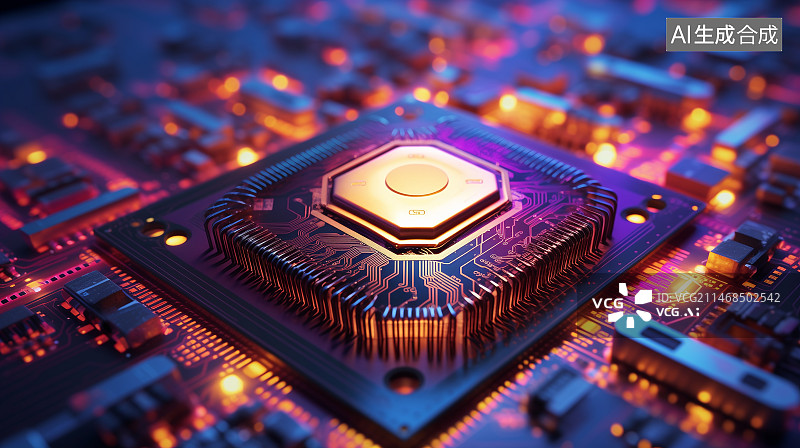 【AI数字艺术】AI芯片主板特写图片素材