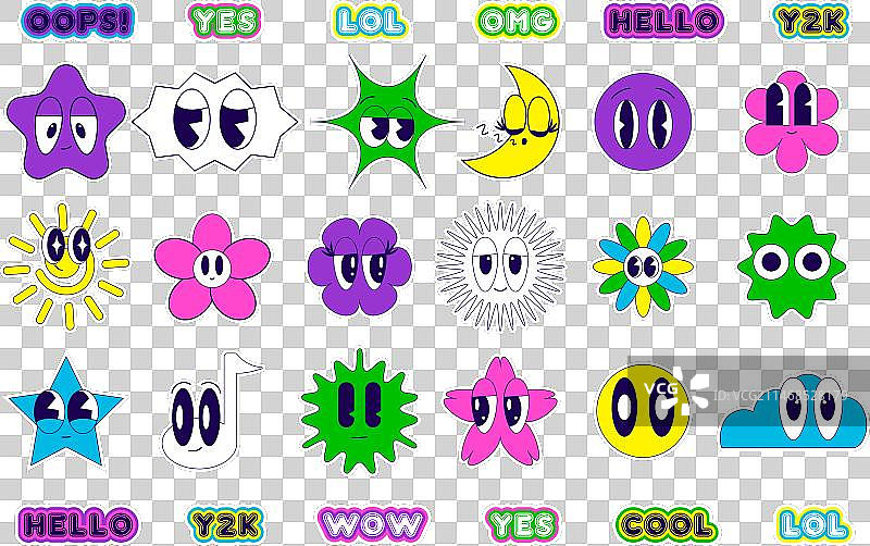 深色背景上的笑脸趣味贴纸图片素材