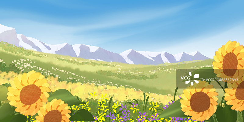 无人草原自然风光旅游度假海报壁纸背景插画图片素材