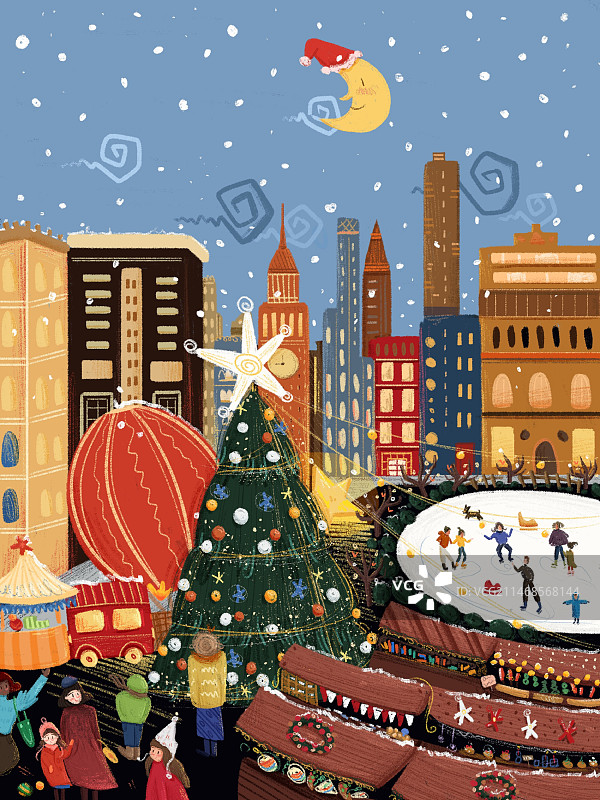 美国城市建筑圣诞节插画图片素材