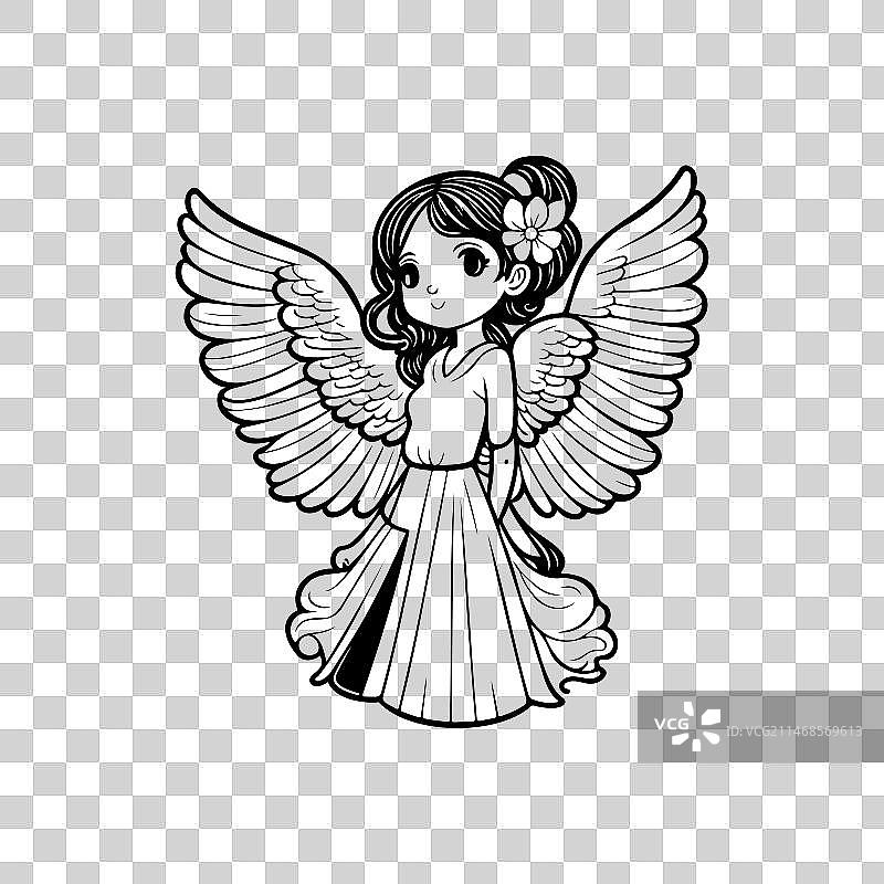 手绘黑色天使女孩图标，复活节图片素材