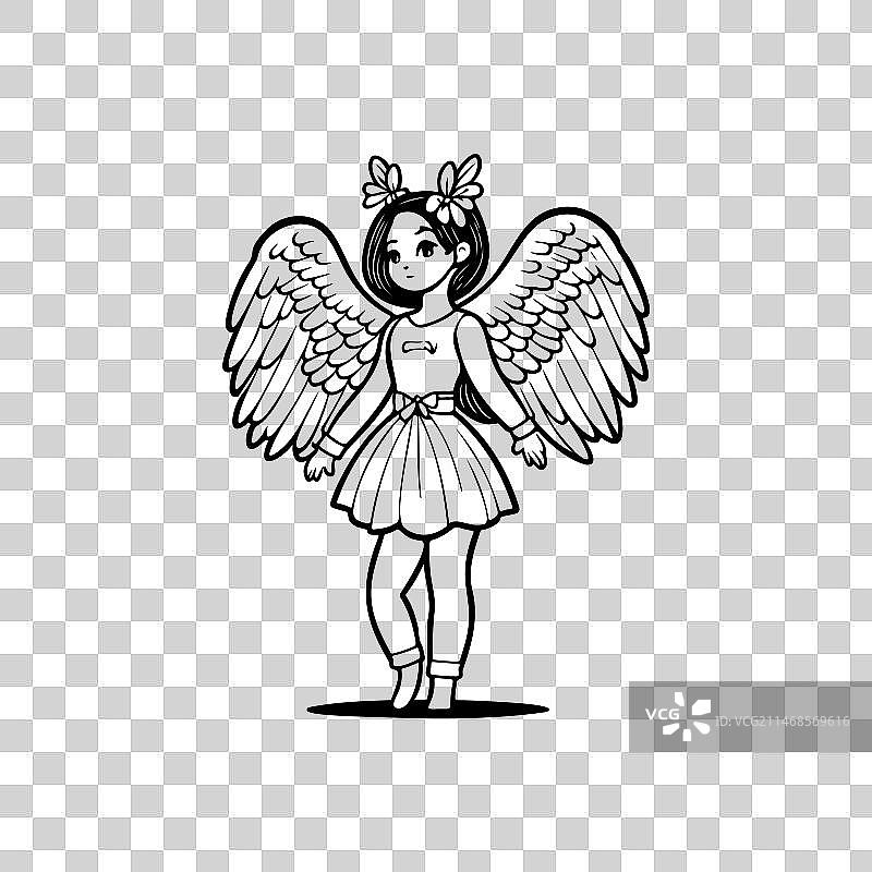 手绘黑色天使女孩图标，复活节图片素材