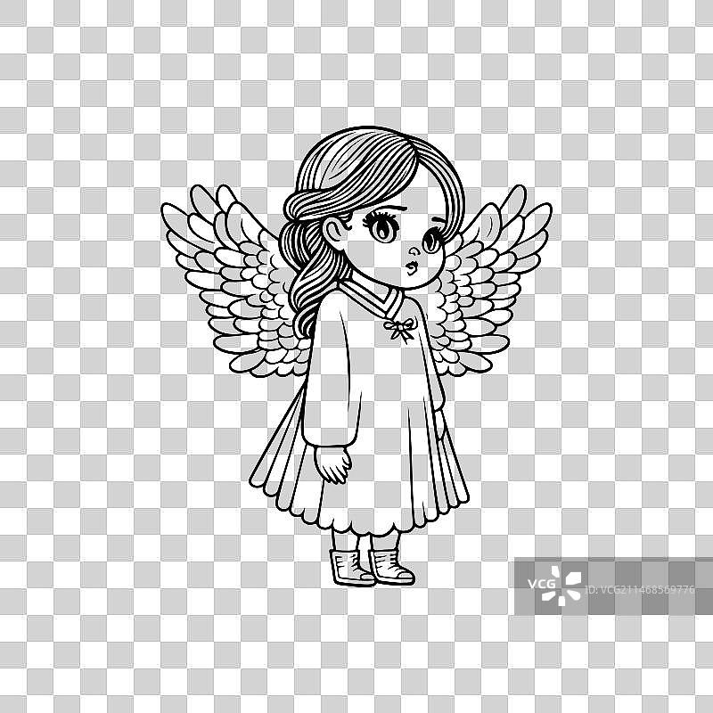 手绘黑色天使女孩图标，复活节图片素材