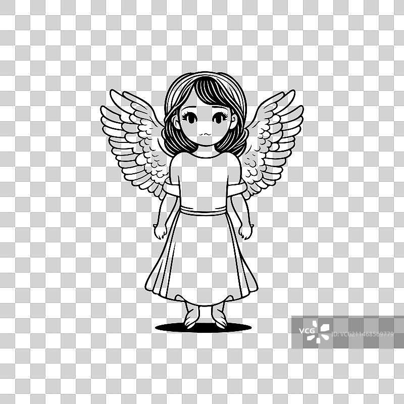 手绘黑色天使女孩图标，复活节图片素材