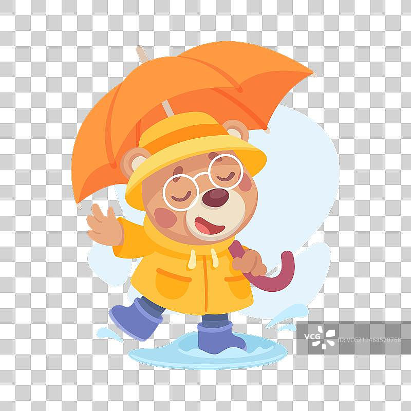 雨天里散步的可爱熊图片素材