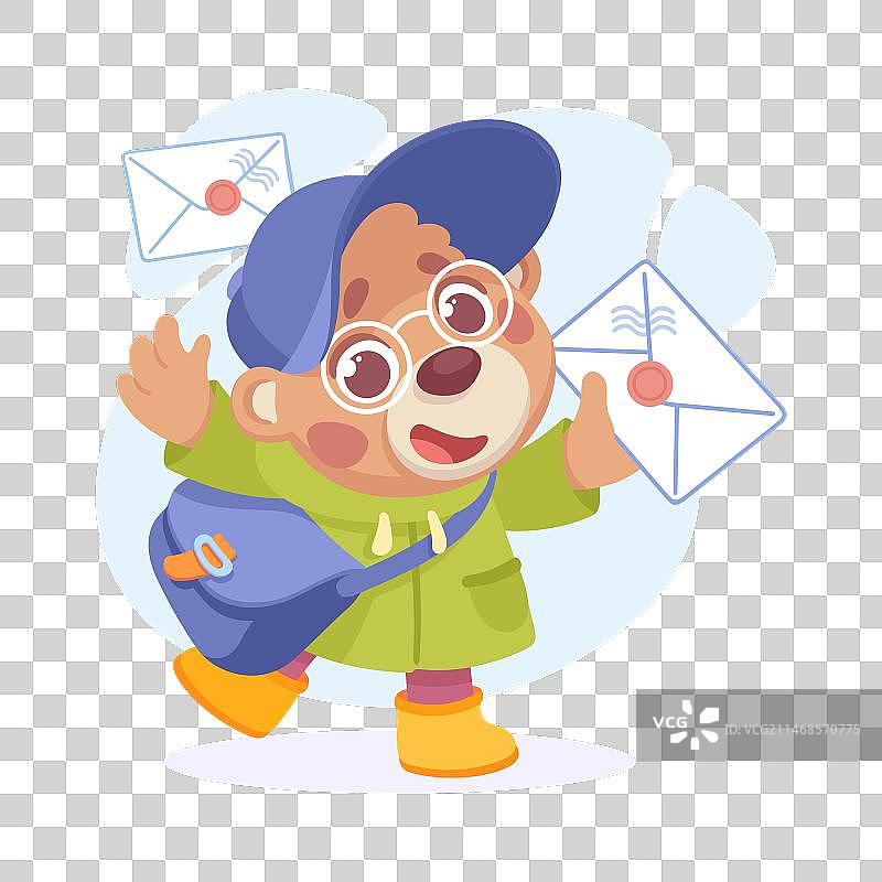 可爱的熊角色邮递员携带邮件和信件图片素材