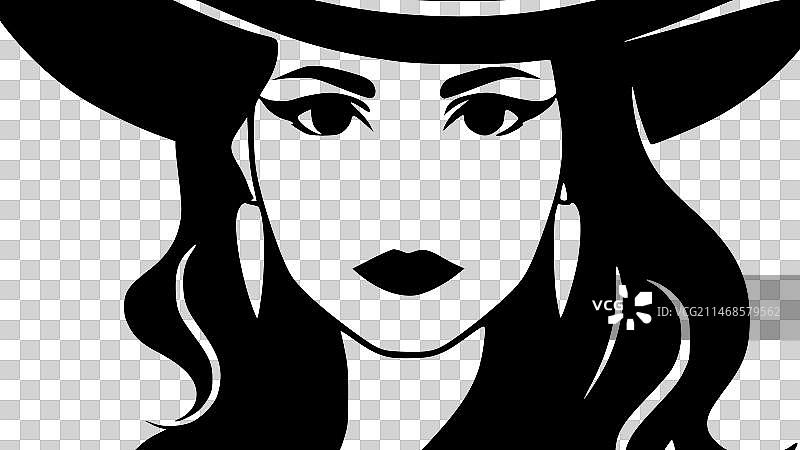 女牛仔 - 黑白隔离图标图片素材