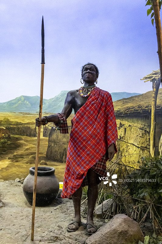 国家自然博物馆（原北京自然博物馆）神奇的非洲厅：马赛人（马赛人村庄坐落在广袤的热带稀树草原上）图片素材