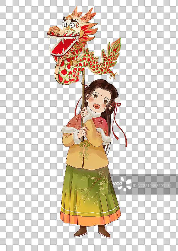 拿着龙灯的女孩元素图片素材