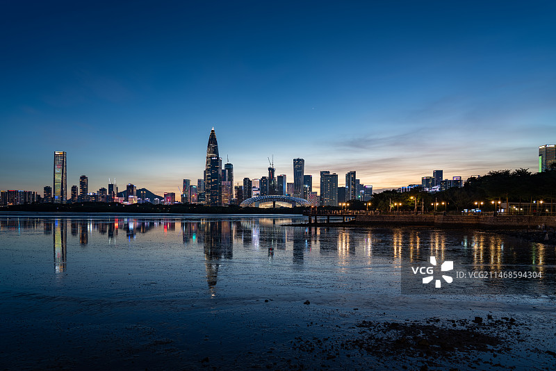 夜幕下的深圳湾公园图片素材