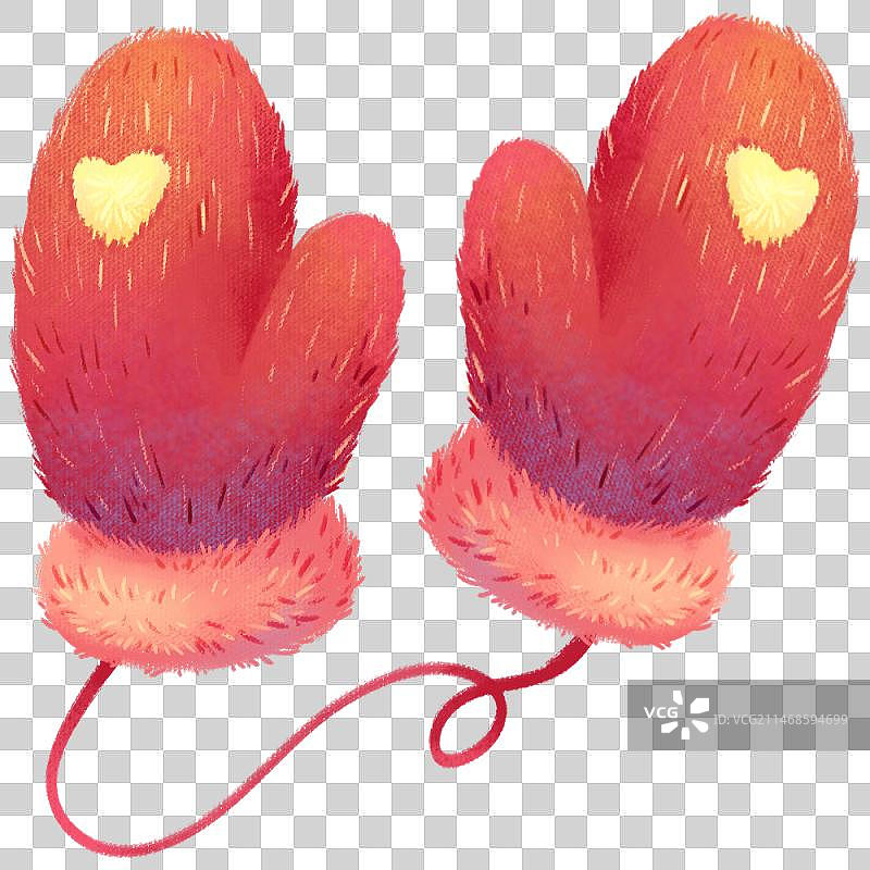 保暖物品-红色连线绳羊毛手套图片素材