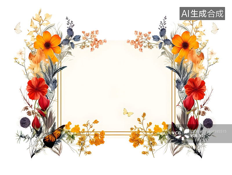 【AI数字艺术】边框设计：花图片素材