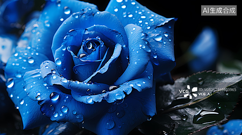 【AI数字艺术】清晨带有露水的蓝色妖姬图片素材