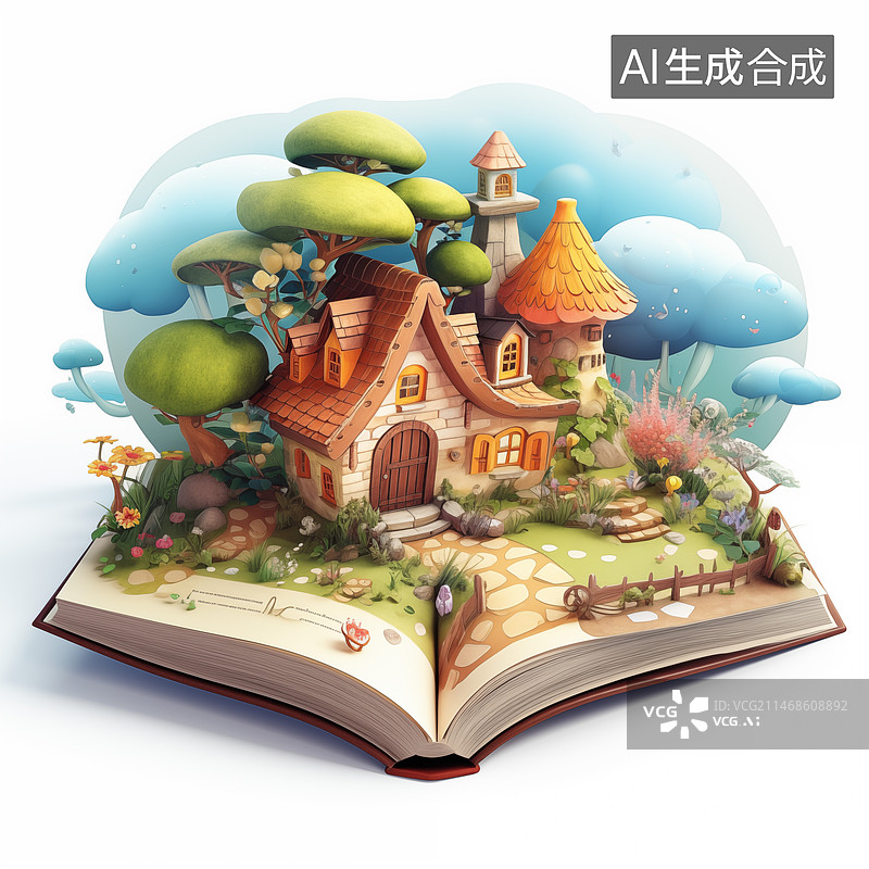 【AI数字艺术】立体书，打开是一个家图片素材