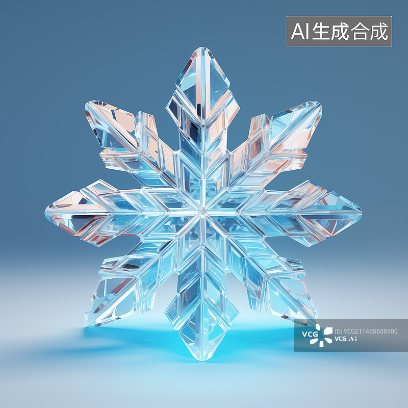 【AI数字艺术】蓝色背景下的雪花特写镜头图片素材