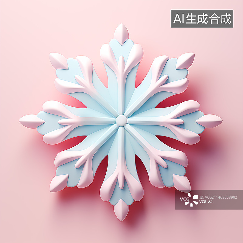 【AI数字艺术】粉色背景下的雪花特写镜头图片素材
