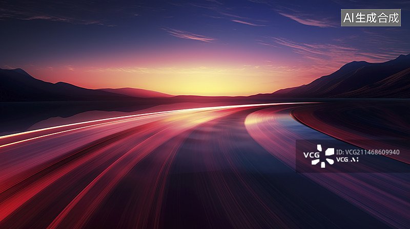 【AI数字艺术】公路上长曝光镜头下的速度线背景图片素材